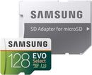 Samsung 128GB 100MB/s (U3) MicroSDXC EVO Select Memory Card with Full-Size Adapter