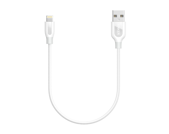 Anker PowerLine Lightning Cable (1ft) Durable and Fast Charging Cable [Double Braided Nylon] (White)