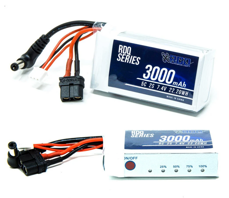 RDQ Series 7.4V 2S 3000mAh FPV Goggle LiPo Battery w/ Charge Indicator - Barrel Jack & XT60