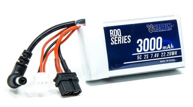 RDQ Series 7.4V 2S 3000mAh FPV Goggle LiPo Battery w/ Charge Indicator - Barrel Jack & XT60